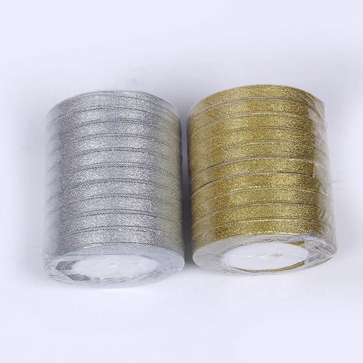 Gold and Silver Powder Glitter Tape Colored Bands Gift Box Packing Ribbon Festival Decorative Colored Ribbon Cake Box Satin Ribbon in Stock Wholesale
