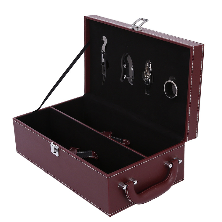 Customized Double Wine Leather Box Wine Double Bottles in Gift Box with Four-Piece Bottle Opener Wine Set Accessories Customized Double Wine Leather Box Wine Double Bottles in Gift Box with Four-Piece Bottle Opener Wine Set Accessories