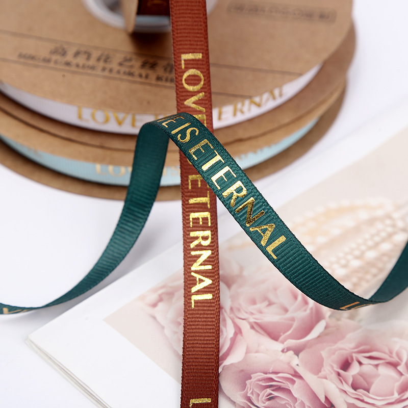 Spot 1cm Thread Bronzing Floral Flower Shop Bouquet Flowers Packing Ribbon Gift Packaging Clothing Headdress Ribbon