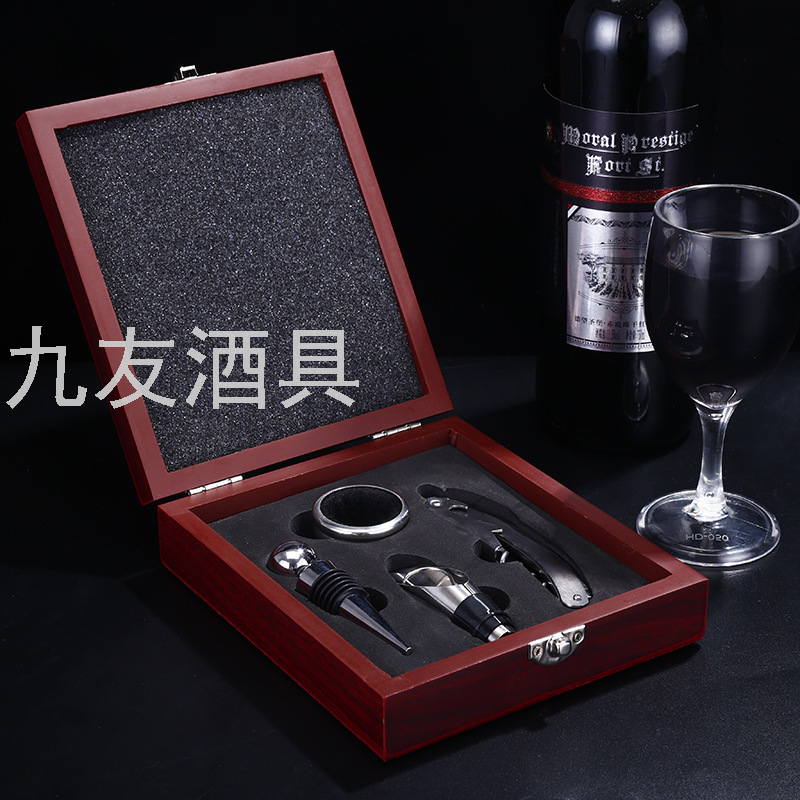 Stainless Steel Sanding Wine Opener Bottle Opener Wooden Box Set 4-Piece Wine Set Gift Set Business Gift Stainless Steel Sanding Wine Opener Bottle Opener Wooden Box Set 4-Piece Wine Set Gift Set Business Gift