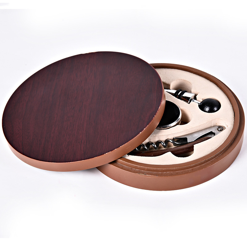 round Box Four-Piece Red Wine Wine Set Bottle Opener Packing Box Promotional Gifts Wholesale Factory Direct Sales