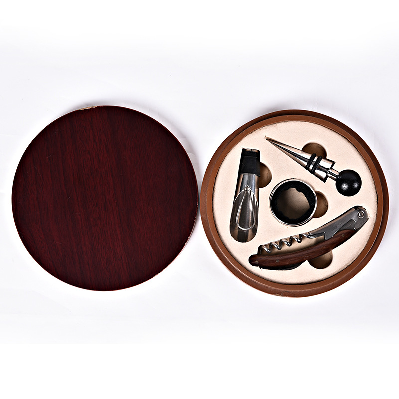 round Box Four-Piece Red Wine Wine Set Bottle Opener Packing Box Promotional Gifts Wholesale Factory Direct Sales