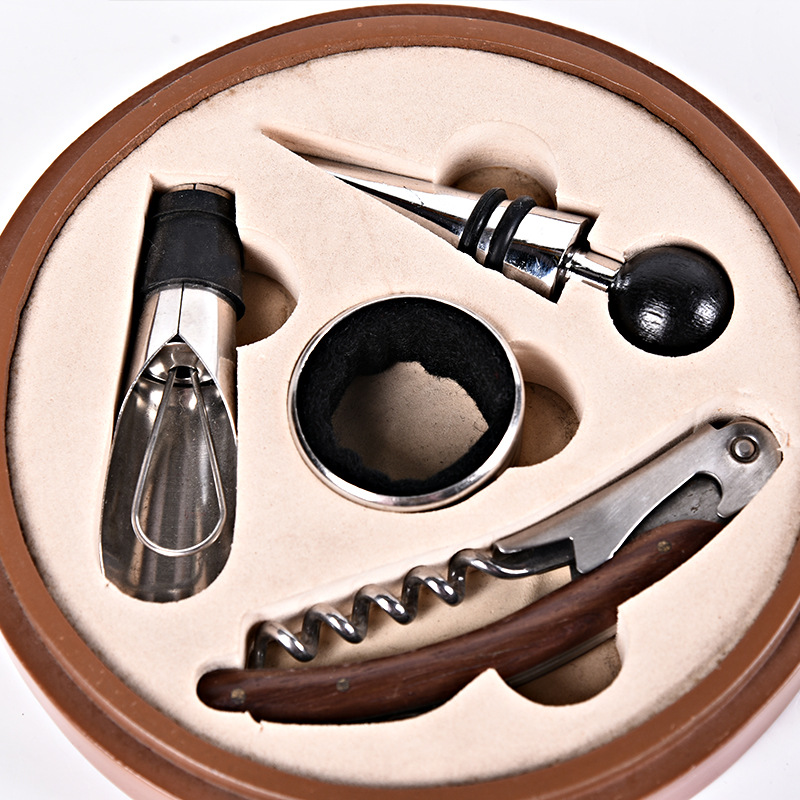 round Box Four-Piece Red Wine Wine Set Bottle Opener Packing Box Promotional Gifts Wholesale Factory Direct Sales
