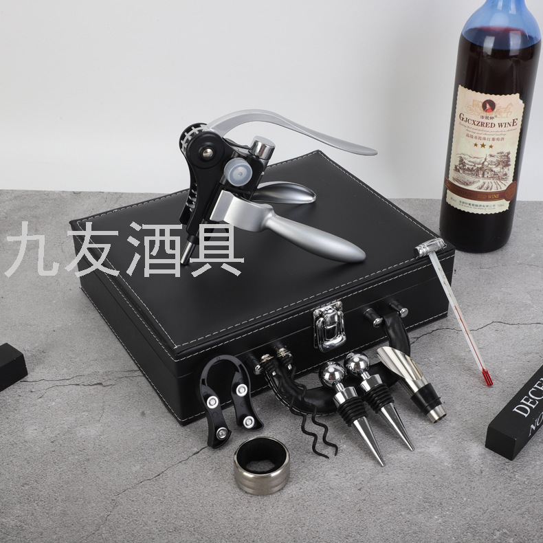 Rabbit Head Wine Corkscrew Leather Box Set Wine Bottle Opener Wine Container 9-Piece Wine Set Leather Gift Box