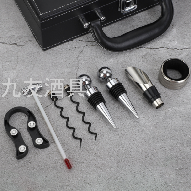 Rabbit Head Wine Corkscrew Leather Box Set Wine Bottle Opener Wine Container 9-Piece Wine Set Leather Gift Box