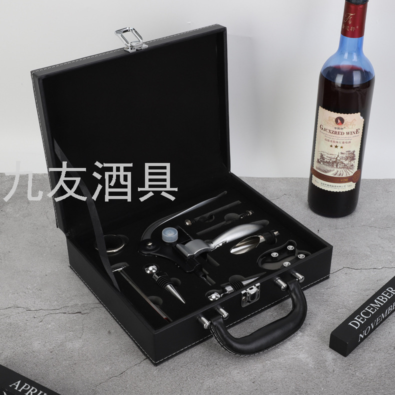 Rabbit Head Wine Corkscrew Leather Box Set Wine Bottle Opener Wine Container 9-Piece Wine Set Leather Gift Box