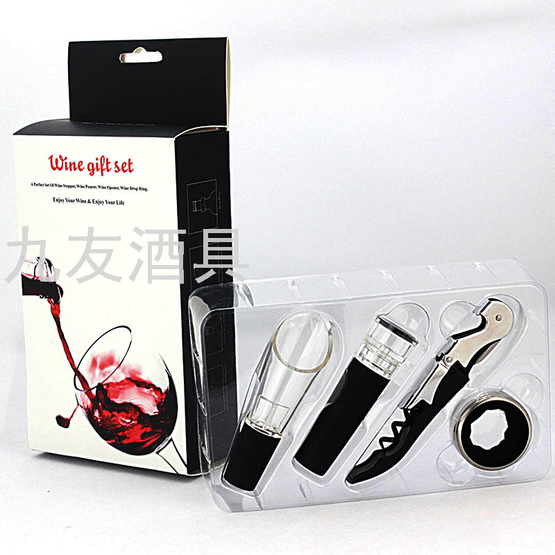 Paper Box Blister 4-Piece Wine Set Gift Set Bottle Opener Air Tight Stopper Wine Container Wine Ring
