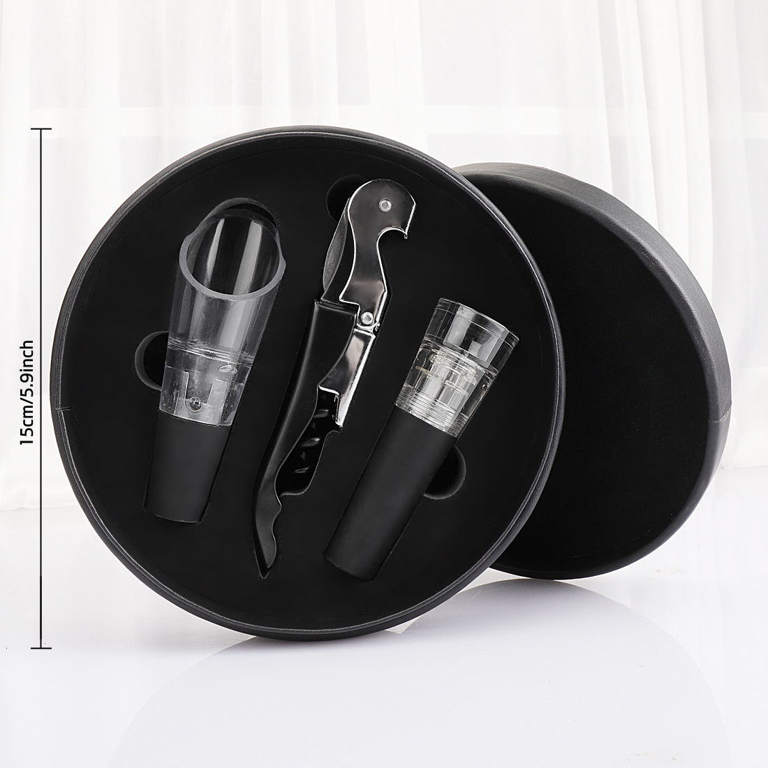 Cross-Border Amazon Supply Wish Bottle Opener Four-Piece round Leather Box Wine Set Christmas Gift Wholesale Cross-Border Amazon Supply Wish Bottle Opener Four-Piece round Leather Box Wine Set Christmas Gift Wholesale