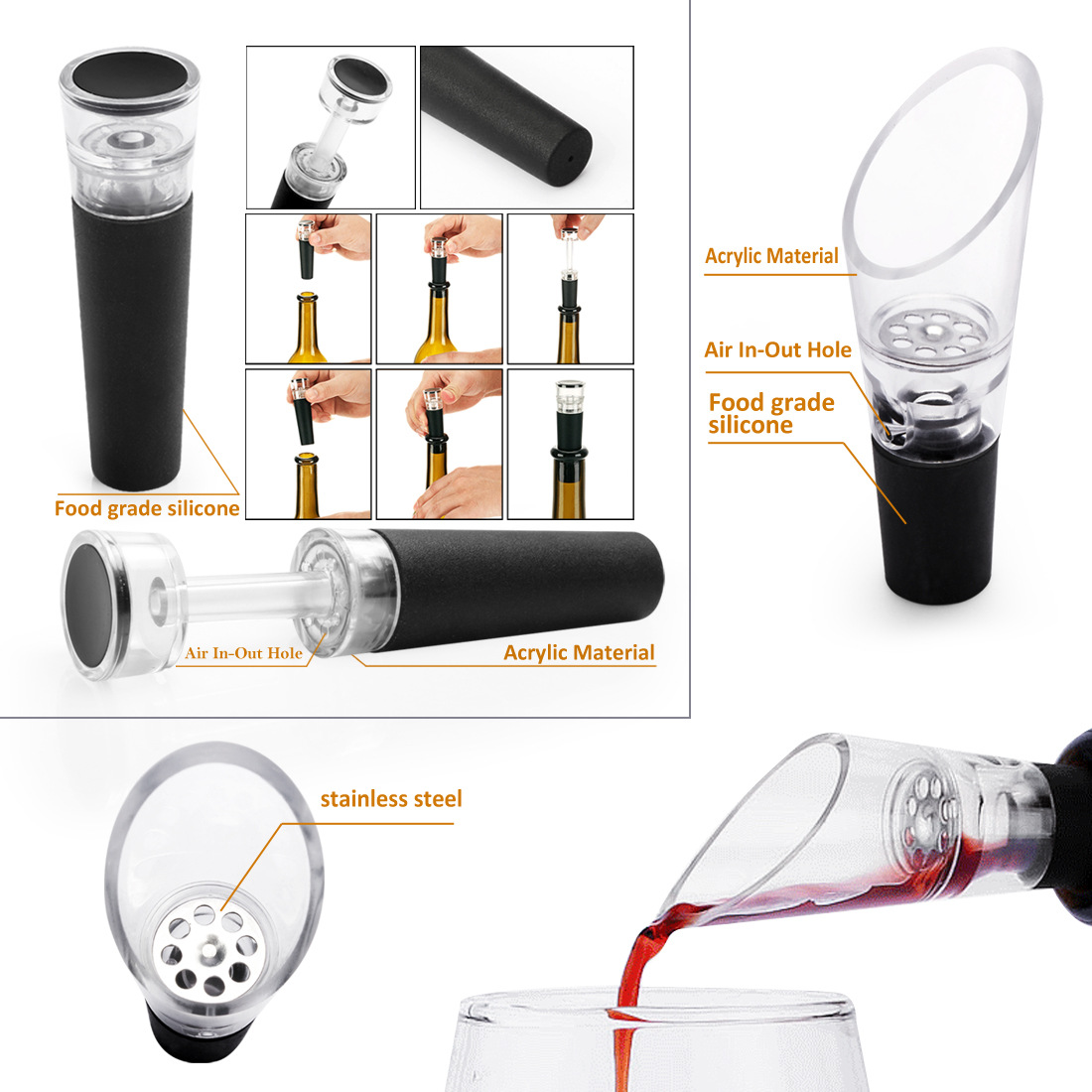 Cross-Border Amazon Supply Wish Bottle Opener Four-Piece round Leather Box Wine Set Christmas Gift Wholesale Cross-Border Amazon Supply Wish Bottle Opener Four-Piece round Leather Box Wine Set Christmas Gift Wholesale