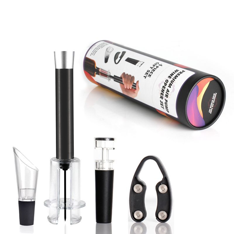 Corkscrew Set Red Wine Pneumatic Bottle Opener Four-Piece Set Cylinder Box Packaging Needle Pneumatic Bottle Opener Corkscrew Set Red Wine Pneumatic Bottle Opener Four-Piece Set Cylinder Box Packaging Needle Pneumatic Bottle Opener