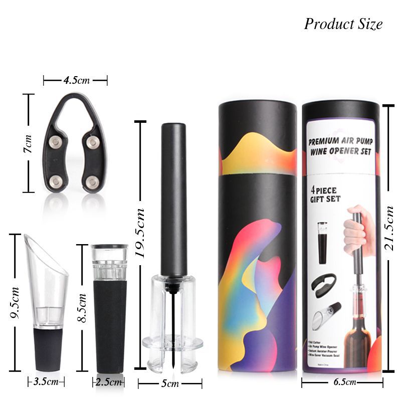 Corkscrew Set Red Wine Pneumatic Bottle Opener Four-Piece Set Cylinder Box Packaging Needle Pneumatic Bottle Opener Corkscrew Set Red Wine Pneumatic Bottle Opener Four-Piece Set Cylinder Box Packaging Needle Pneumatic Bottle Opener