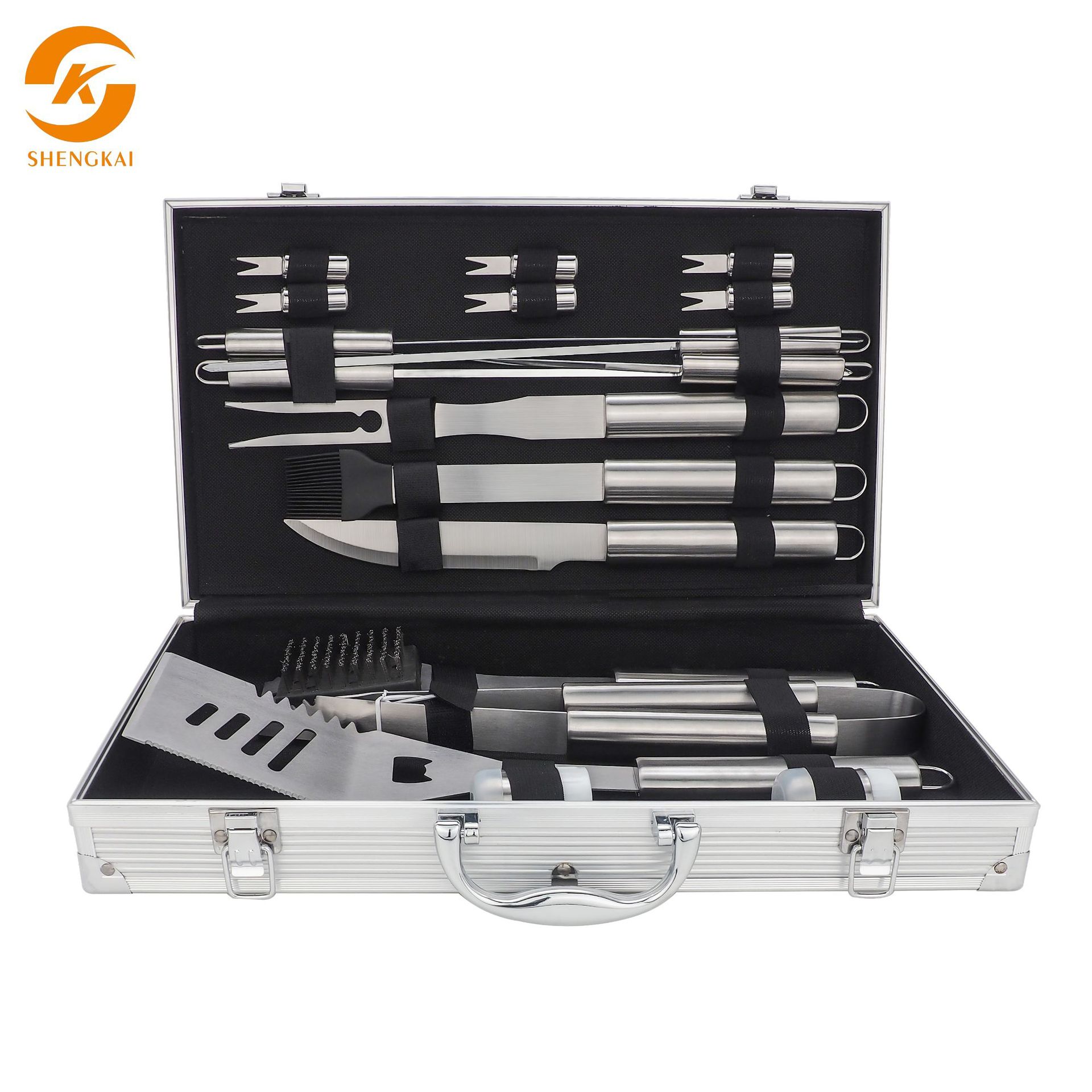Outdoor Bbq19-Piece BBQ Utensils Aluminum Box Set Barbecue Shovel with Bottle Opener Barbecue Cruet Portable Set