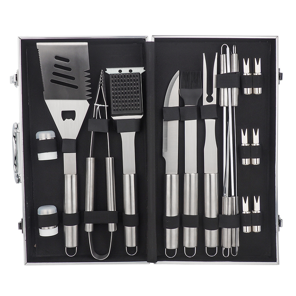 Outdoor Bbq19-Piece BBQ Utensils Aluminum Box Set Barbecue Shovel with Bottle Opener Barbecue Cruet Portable Set