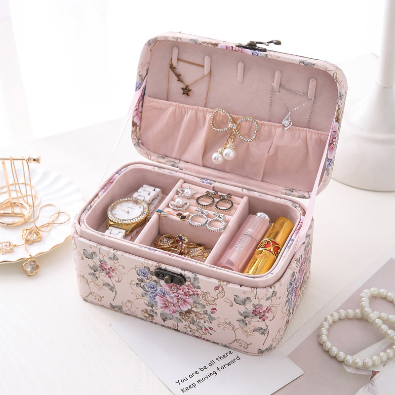 Jewelry Box Princess Double Layer Euclidean Bracelet Jewellery Storage Box Korea Retro Stud Earrings Necklace Ring Minimalist Creative