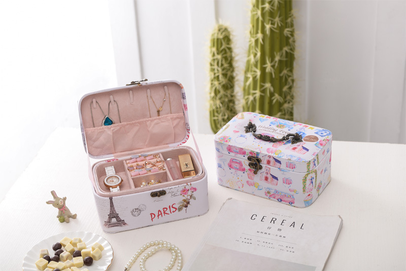 Jewelry Box Princess Double Layer Euclidean Bracelet Jewellery Storage Box Korea Retro Stud Earrings Necklace Ring Minimalist Creative