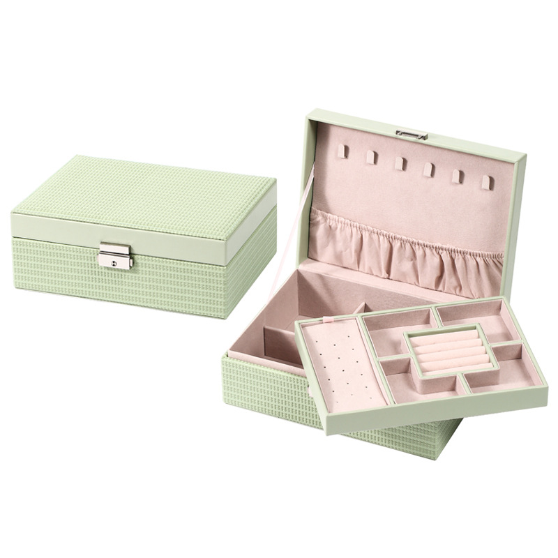 New Double-Layer Leather Jewelry Box Jewelry Stud Earrings Earrings Necklace Ornament Storage Box Vintage Ornament Box