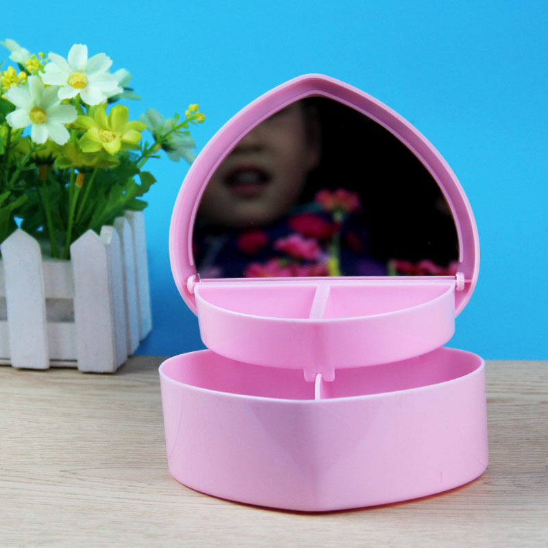 Boutique cartoon heart plastic jewelry box with mirror girls room folding cosmetics jewelry box Boutique cartoon heart plastic jewelry box with mirror girls room folding cosmetics jewelry box