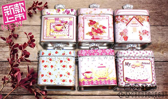 creative Tin caddy Broken beautiful mini tin box Rural seal pot Small candy jar glue nail tetragonal cans 
