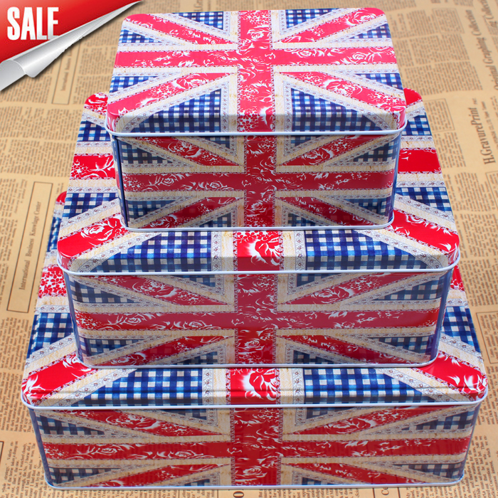 New England Union Jack Tin soldier meters rectangle storage tin box set of three painted tinplate