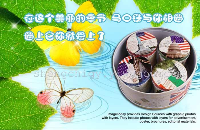 Five suit round pot tin box Caddy circular receive a iron box seal receive tin