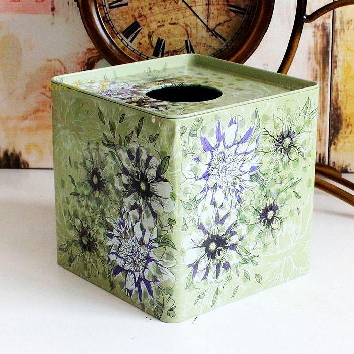 New big flower cyan background tin box of Kleenex tissue boxes square