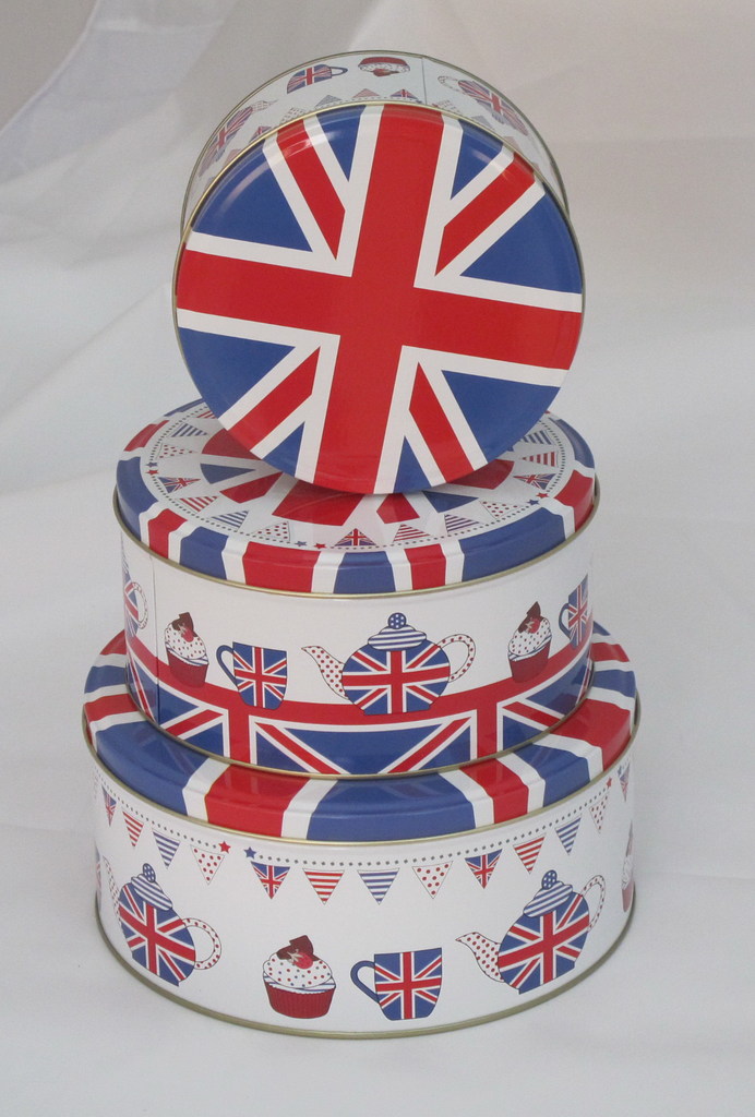 British style mianqi cartoon collection box round size tin box iron box large biscuit tin box.