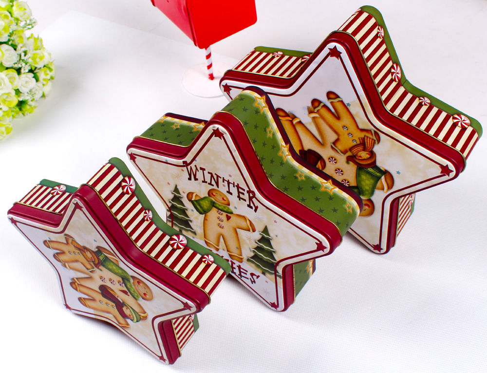 Creative Europe wind zakka tin box storage box storage box tinplate box stars cute snowmen set of three