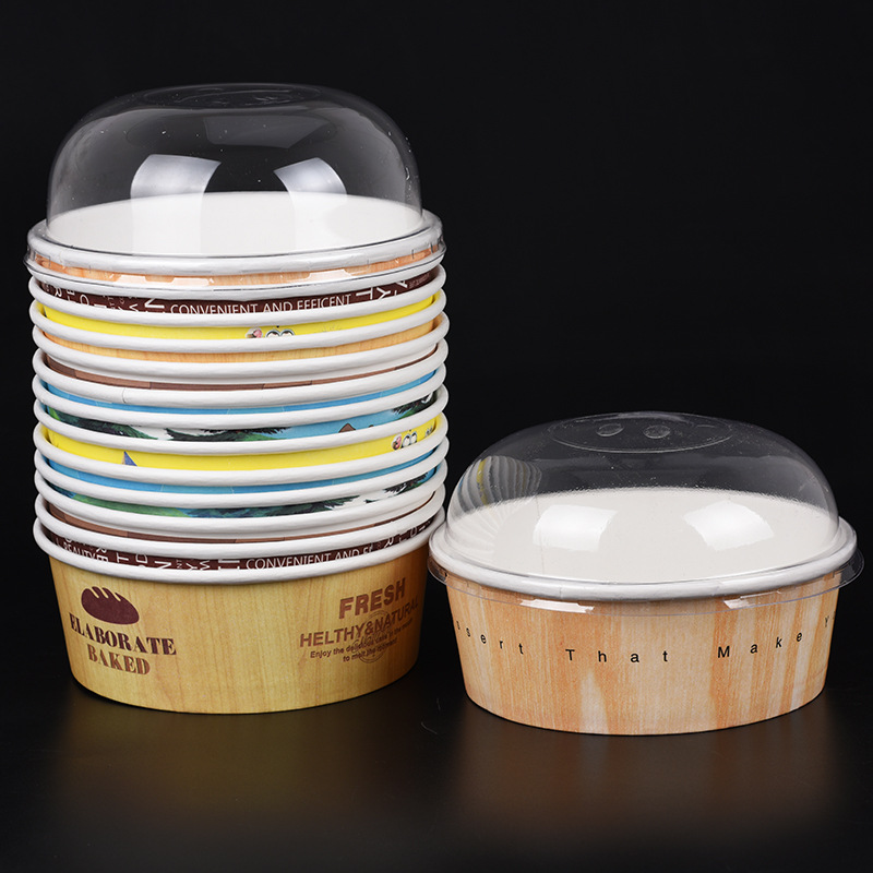 No. 2 Bread Paper Bowl Ice Bowl Packaging-Resistant High Temperature Paper Cup Baking Bread Bowl Cake Paper Bowl 1,000 Pieces with Lid