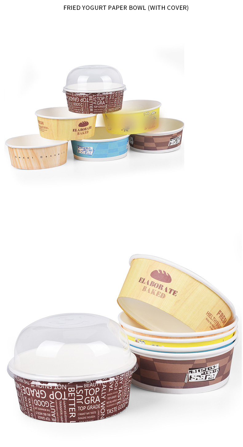 No. 2 Bread Paper Bowl Ice Bowl Packaging-Resistant High Temperature Paper Cup Baking Bread Bowl Cake Paper Bowl 1,000 Pieces with Lid