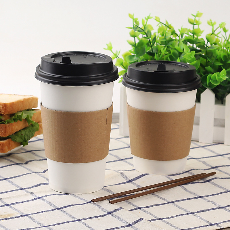 Thickened Disposable Coffee Milk Tea Soy Milk Hot Drink Paper Cup Takeaway Packing with Lid Cup Cover Paper Cup Customization