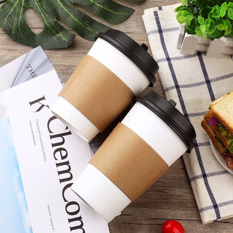 Thickened Disposable Coffee Milk Tea Soy Milk Hot Drink Paper Cup Takeaway Packing with Lid Cup Cover Paper Cup Customization