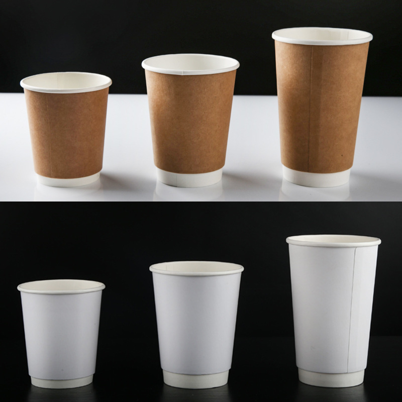 Double-Layer Milk Tea Paper Cup Hollow Cup Disposable Hot Drink Packaging Thickened Heat Insulation Soybean Milk Coffee Paper Cup with Lid Wholesale