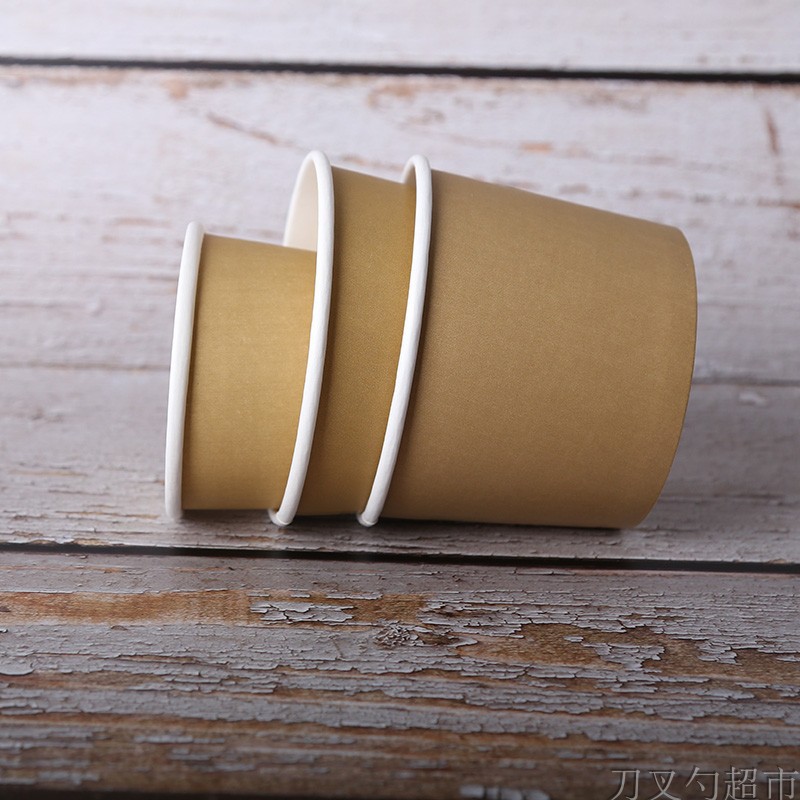 Bogus Kraft Paper Soup Bowl Thickened Disposable with Lid round Soup Box Takeaway Snack Box Cowhide Paper Soup Cup 440ml