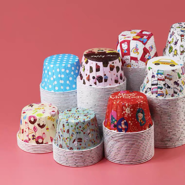 Qijia Cartoon Cake Paper Cups High Temperature Resistant Oven Special Baking Paper Cups Curved Edge Curling Bread Muffin Cup with Lid