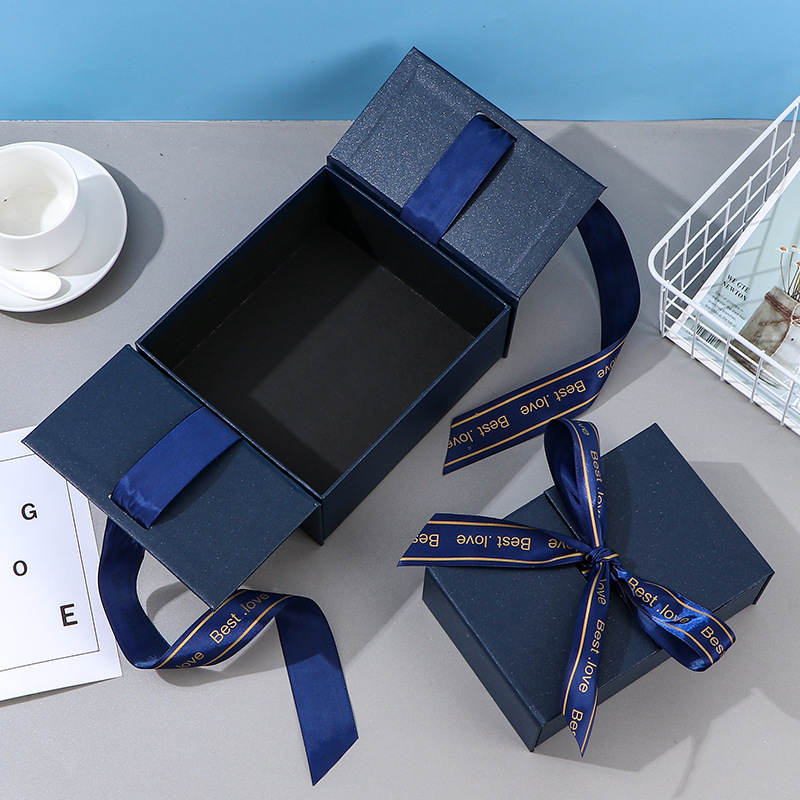 Exquisite Belt Lipstick Perfume Cosmetics Packing Box Blue Double Open Gift Box Wedding Towel Gift Box