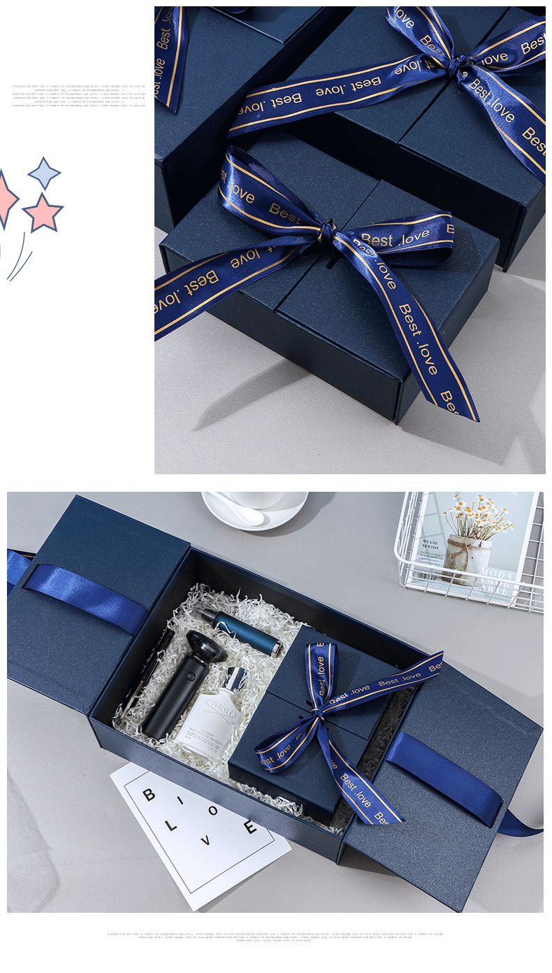 Exquisite Belt Lipstick Perfume Cosmetics Packing Box Blue Double Open Gift Box Wedding Towel Gift Box Exquisite Belt Lipstick Perfume Cosmetics Packing Box Blue Double Open Gift Box Wedding Towel Gift Box