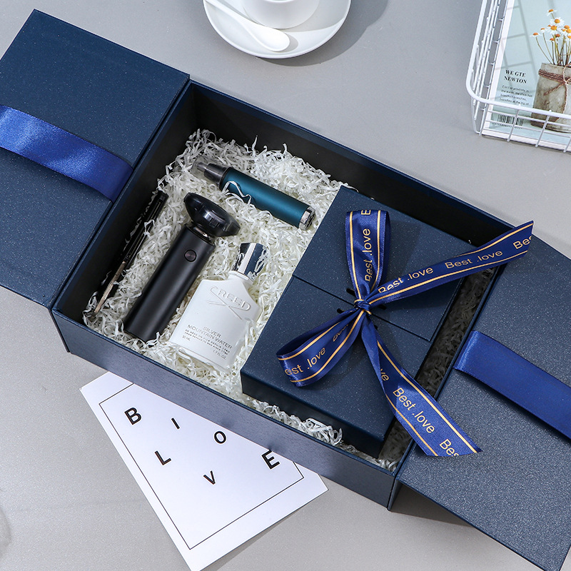 Exquisite Belt Lipstick Perfume Cosmetics Packing Box Blue Double Open Gift Box Wedding Towel Gift Box Exquisite Belt Lipstick Perfume Cosmetics Packing Box Blue Double Open Gift Box Wedding Towel Gift Box