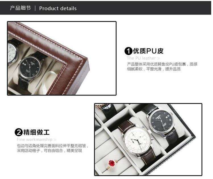 In Stock Wholesale 3-Bit 6-Bit 10-Bit 12-Bit 20-Bit 24-Bit Watch Glasses Storage Box Black Leather Packing Box