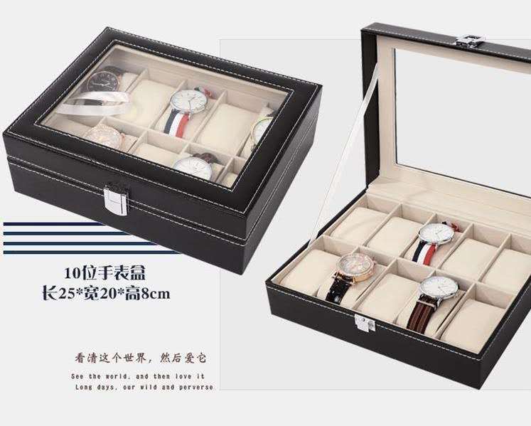 In Stock Wholesale 3-Bit 6-Bit 10-Bit 12-Bit 20-Bit 24-Bit Watch Glasses Storage Box Black Leather Packing Box