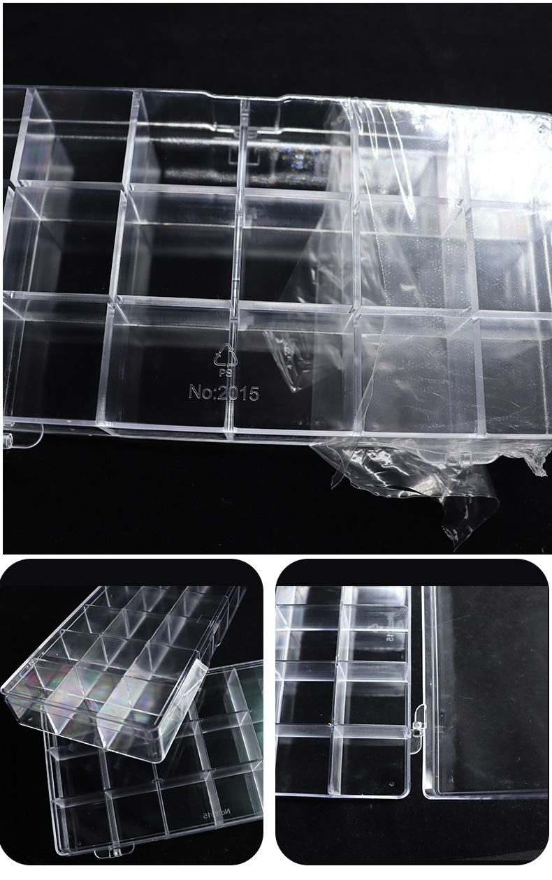 PS Transparent 18-Grid Multi-Grid Jewelry Storage Box Candy Packing Box Ear Studs Beaded Dustproof Factory in Stock Wholesale