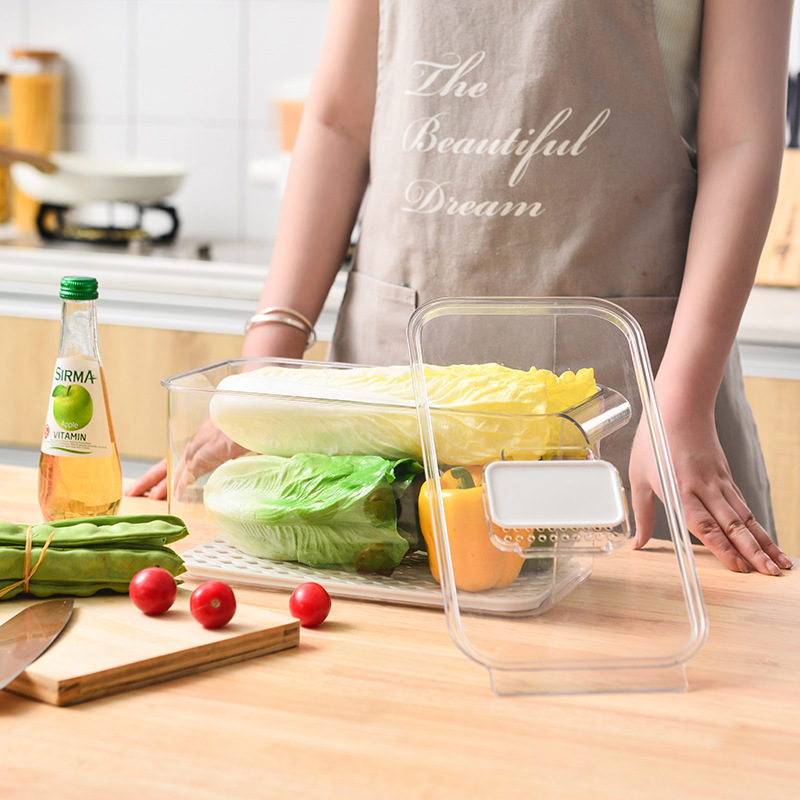 Transparent Kitchen Storage box with cover handle breathable food packing box refrigerator Storage box