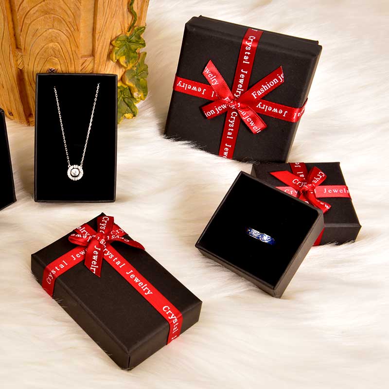 Hot Sale Creative Black Box Red Bow Jewelry Jewel Case and Packing Box Heaven and Earth Cover Carton Customized Gift Box Wholesale