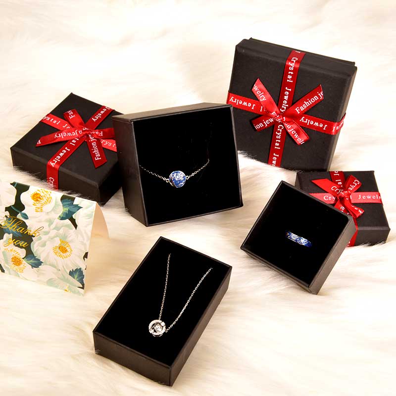 Hot Sale Creative Black Box Red Bow Jewelry Jewel Case and Packing Box Heaven and Earth Cover Carton Customized Gift Box Wholesale