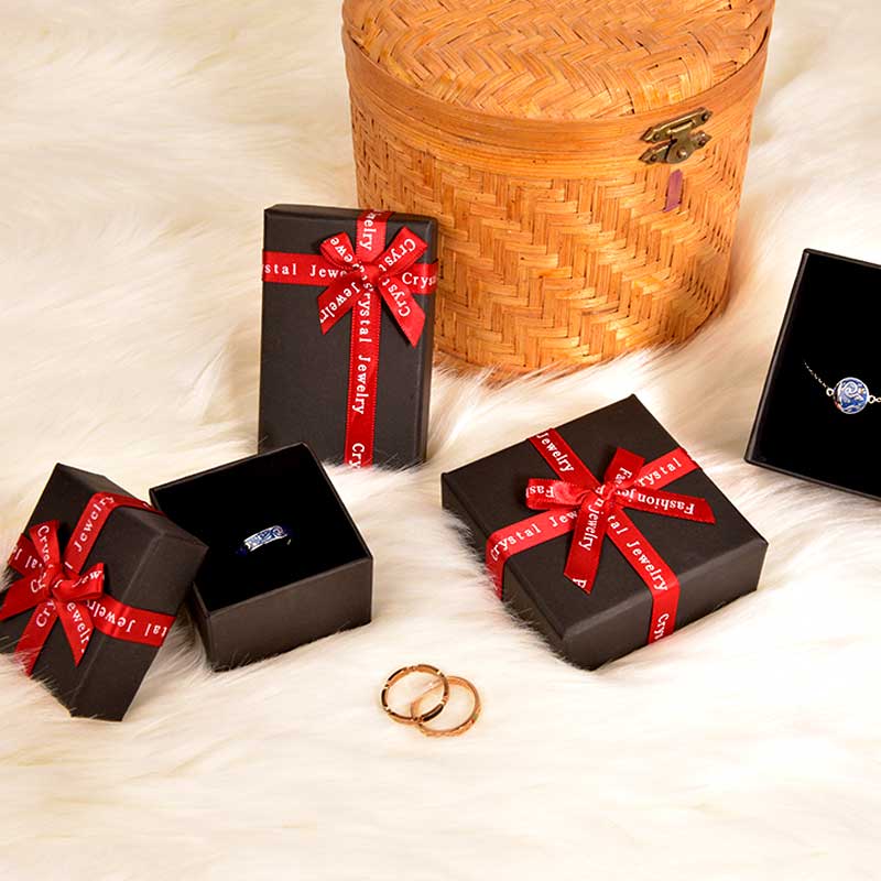 Hot Sale Creative Black Box Red Bow Jewelry Jewel Case and Packing Box Heaven and Earth Cover Carton Customized Gift Box Wholesale