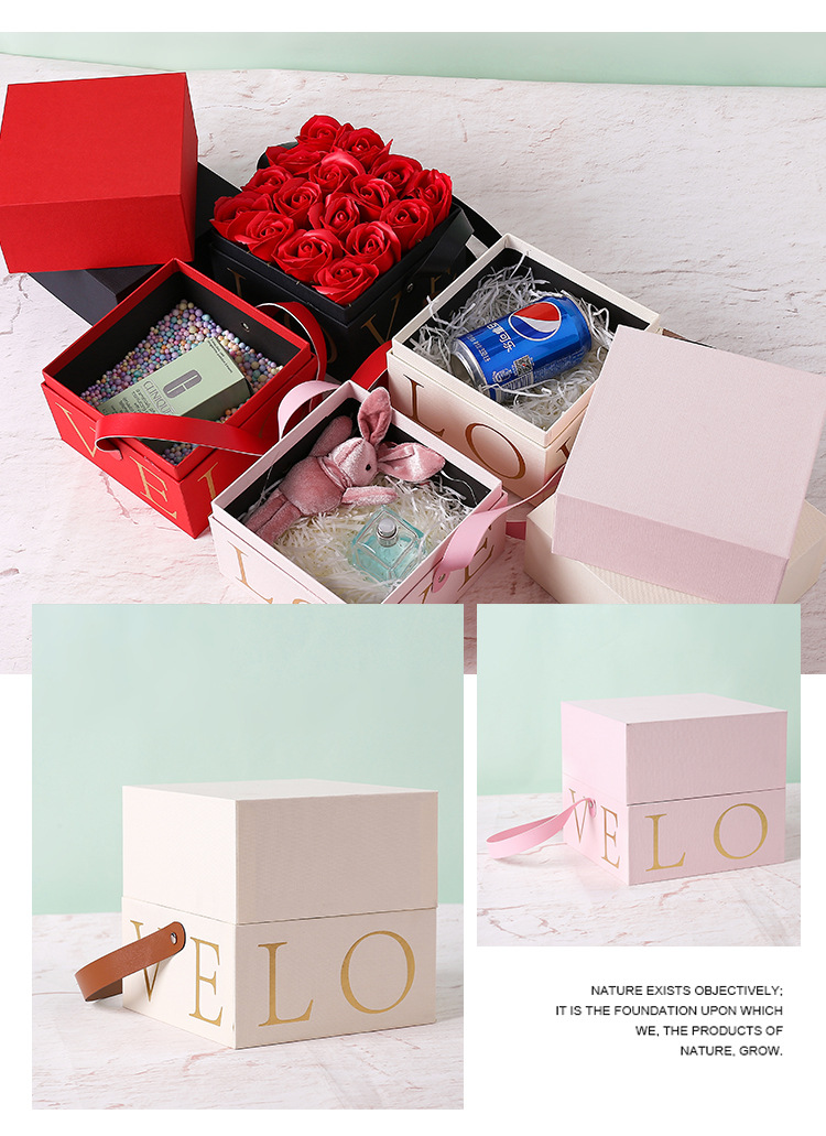 New Portable Box Customized Qixi Flower Gift Box Birthday Gift Packing Box Wedding Companion Gift Box in Stock