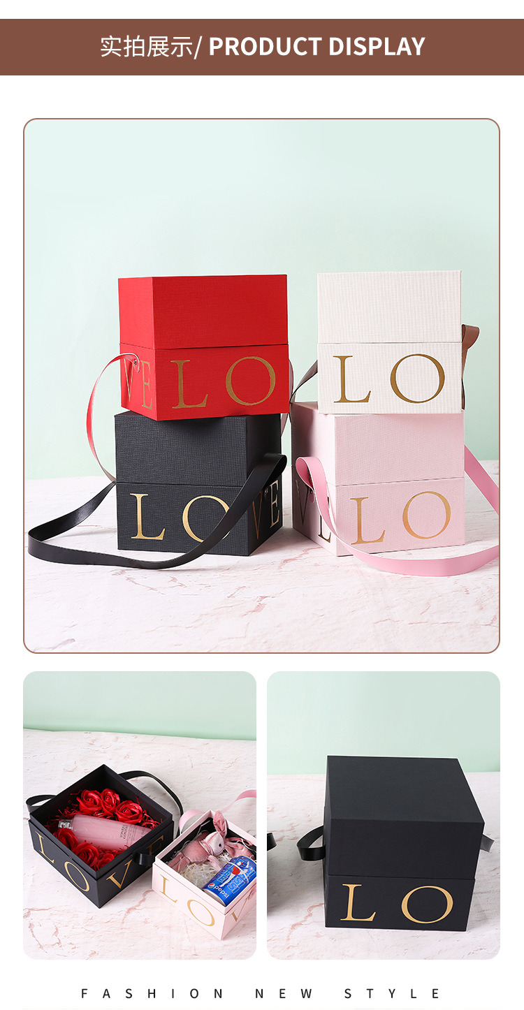 New Portable Box Customized Qixi Flower Gift Box Birthday Gift Packing Box Wedding Companion Gift Box in Stock