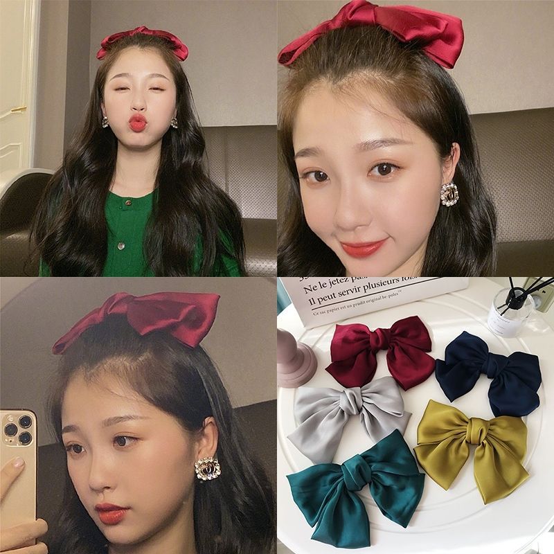 Yu Shuxin Same Style Red Bow Headdress Lolita Japanese Barrettes Girl Satin Ribbon Headband