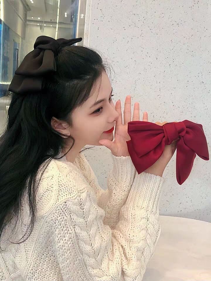Yu Shuxin Same Style Red Bow Headdress Lolita Japanese Barrettes Girl Satin Ribbon Headband