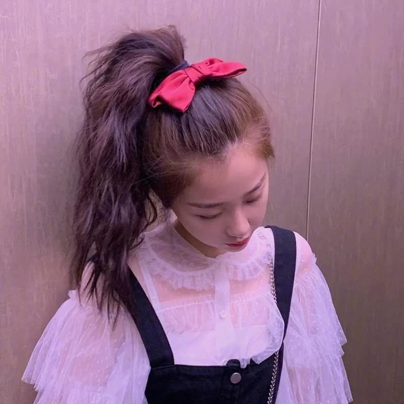 Yu Shuxin Same Style Red Bow Headdress Lolita Japanese Barrettes Girl Satin Ribbon Headband