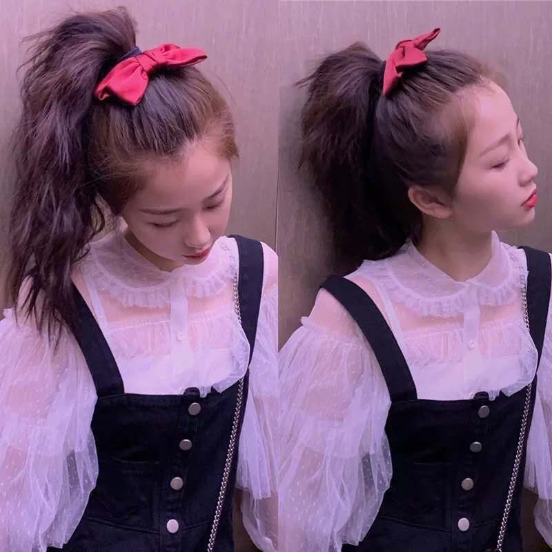 Yu Shuxin Same Style Red Bow Headdress Lolita Japanese Barrettes Girl Satin Ribbon Headband